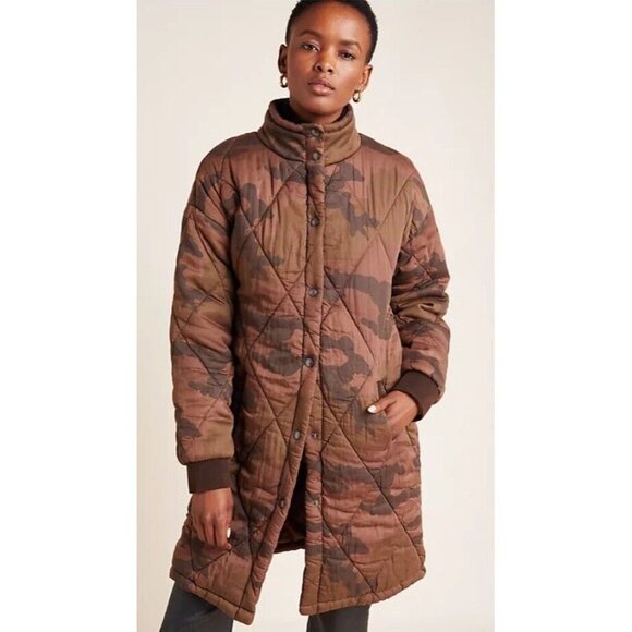 anthropologie marrakech Camo Fall Jacket Soft Cotton Lining Womens Small Brown - Picture 1 of 9